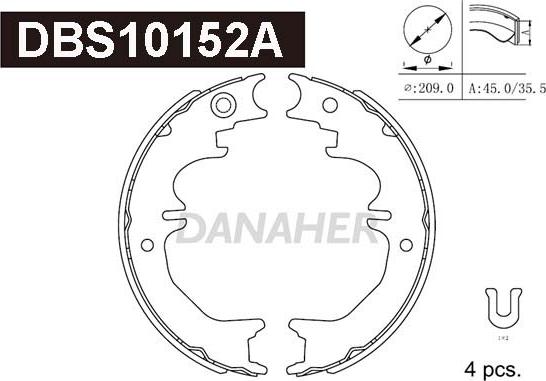 Danaher DBS10152A - Комплект гальм, ручник, парковка autozip.com.ua
