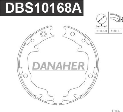 Danaher DBS10168A - Комплект гальм, ручник, парковка autozip.com.ua