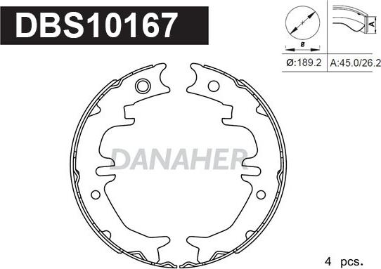 Danaher DBS10167 - Комплект гальм, ручник, парковка autozip.com.ua
