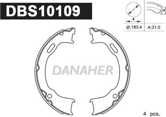 Danaher DBS10109 - Комплект гальм, ручник, парковка autozip.com.ua
