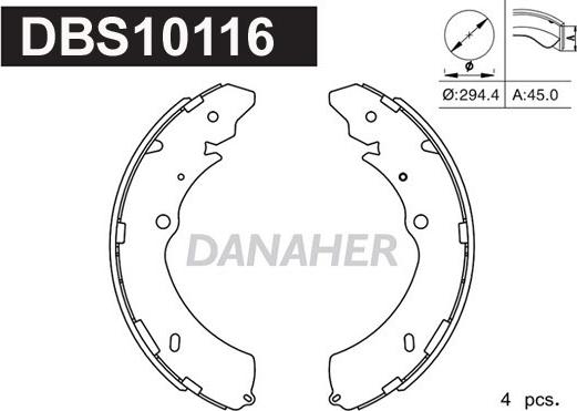 Danaher DBS10116 - Комплект гальм, барабанний механізм autozip.com.ua