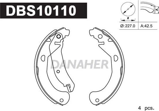 Danaher DBS10110 - Комплект гальм, барабанний механізм autozip.com.ua