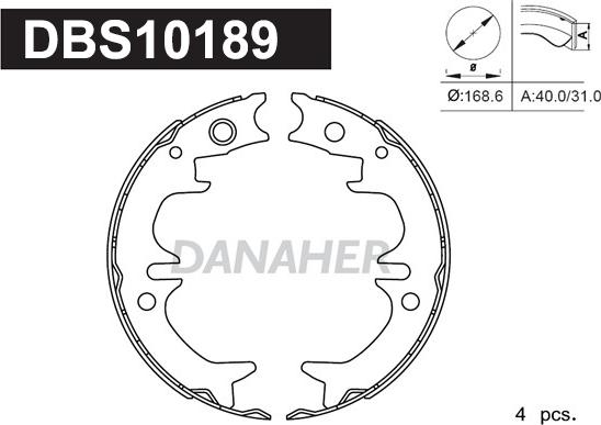 Danaher DBS10189 - Комплект гальм, ручник, парковка autozip.com.ua