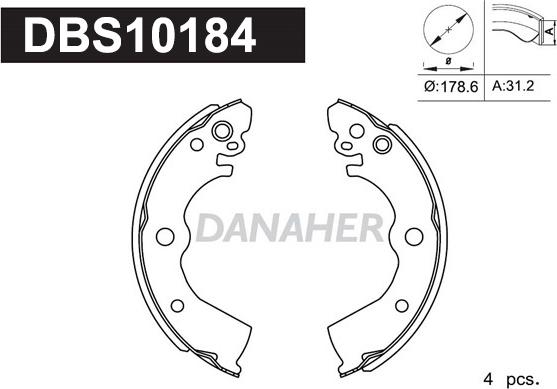 Danaher DBS10184 - Комплект гальм, барабанний механізм autozip.com.ua