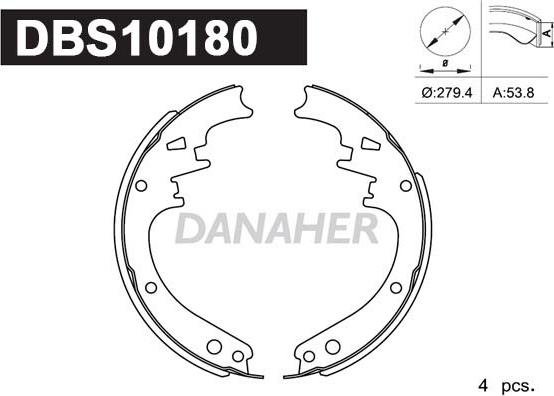 Danaher DBS10180 - Комплект гальм, барабанний механізм autozip.com.ua