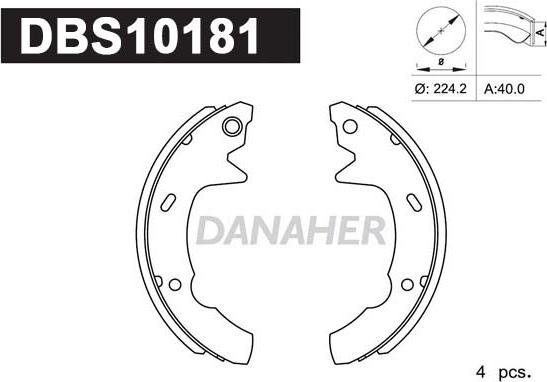 Danaher DBS10181 - Комплект гальм, барабанний механізм autozip.com.ua