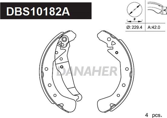 Danaher DBS10182A - Комплект гальм, барабанний механізм autozip.com.ua