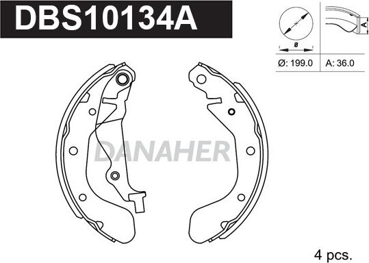 Danaher DBS10134A - Комплект гальм, барабанний механізм autozip.com.ua