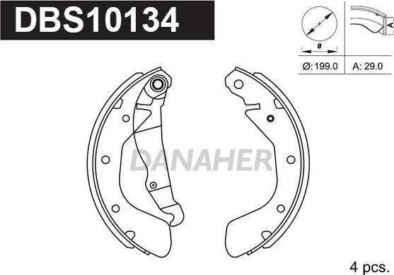 Danaher DBS10134 - Комплект гальм, барабанний механізм autozip.com.ua