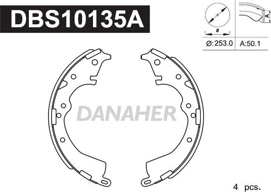 Danaher DBS10135A - Комплект гальм, барабанний механізм autozip.com.ua