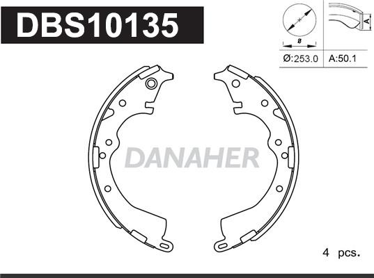Danaher DBS10135 - Комплект гальм, барабанний механізм autozip.com.ua