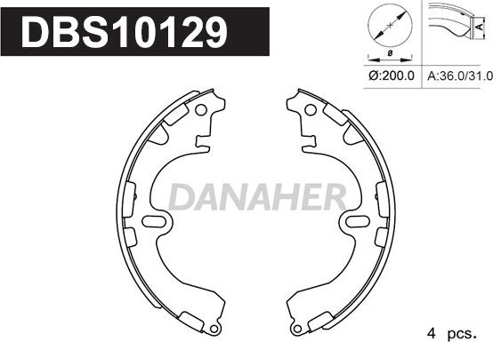 Danaher DBS10129 - Комплект гальм, барабанний механізм autozip.com.ua