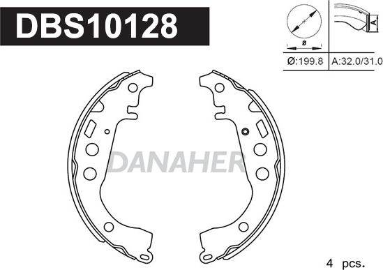 Danaher DBS10128 - Комплект гальм, барабанний механізм autozip.com.ua