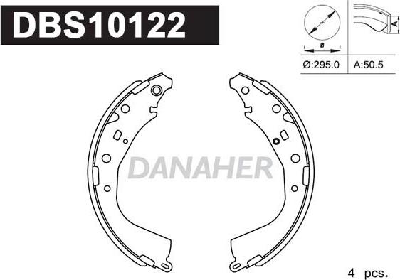 Danaher DBS10122 - Комплект гальм, барабанний механізм autozip.com.ua