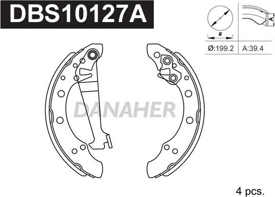 Danaher DBS10127A - Комплект гальм, барабанний механізм autozip.com.ua