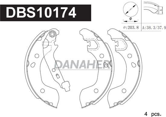 Danaher DBS10174 - Комплект гальм, барабанний механізм autozip.com.ua