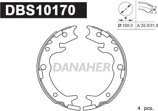 Danaher DBS10170 - Комплект гальм, ручник, парковка autozip.com.ua