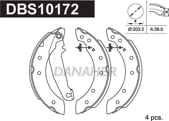 Danaher DBS10172 - Комплект гальм, барабанний механізм autozip.com.ua