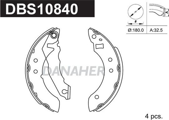 Danaher DBS10840 - Комплект гальм, барабанний механізм autozip.com.ua