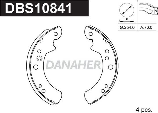 Danaher DBS10841 - Комплект гальм, барабанний механізм autozip.com.ua