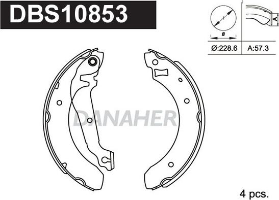 Danaher DBS10853 - Комплект гальм, барабанний механізм autozip.com.ua