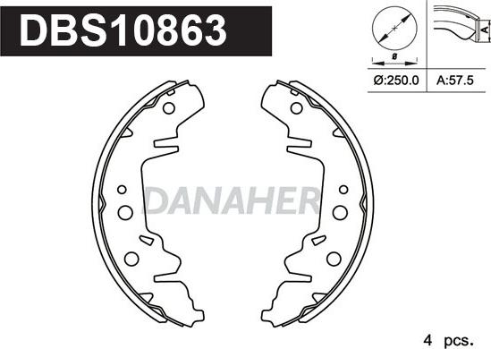 Danaher DBS10863 - Комплект гальм, барабанний механізм autozip.com.ua