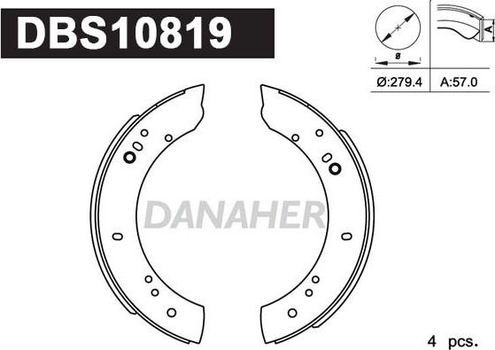 Danaher DBS10819 - Комплект гальм, барабанний механізм autozip.com.ua