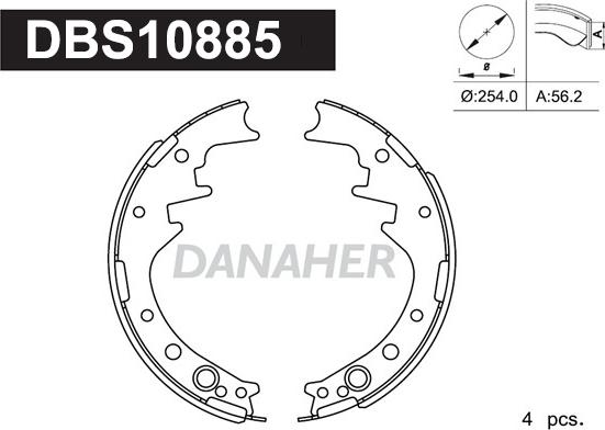 Danaher DBS10885 - Комплект гальм, барабанний механізм autozip.com.ua