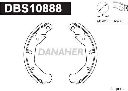 Danaher DBS10888 - Комплект гальм, барабанний механізм autozip.com.ua