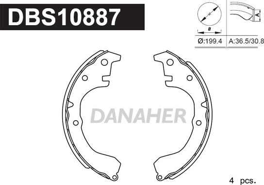 Danaher DBS10887 - Комплект гальм, барабанний механізм autozip.com.ua