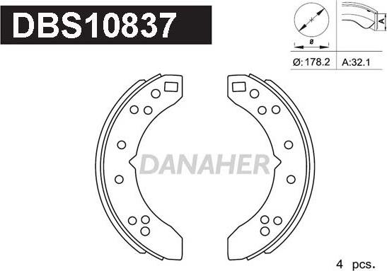 Danaher DBS10837 - Комплект гальм, барабанний механізм autozip.com.ua