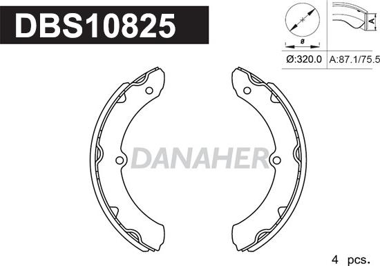 Danaher DBS10825 - Комплект гальм, барабанний механізм autozip.com.ua