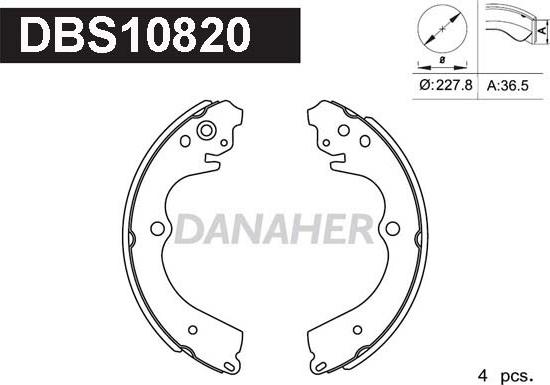 Danaher DBS10820 - Комплект гальм, барабанний механізм autozip.com.ua