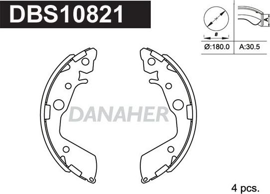 Danaher DBS10821 - Комплект гальм, барабанний механізм autozip.com.ua