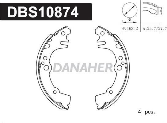 Danaher DBS10874 - Комплект гальм, барабанний механізм autozip.com.ua