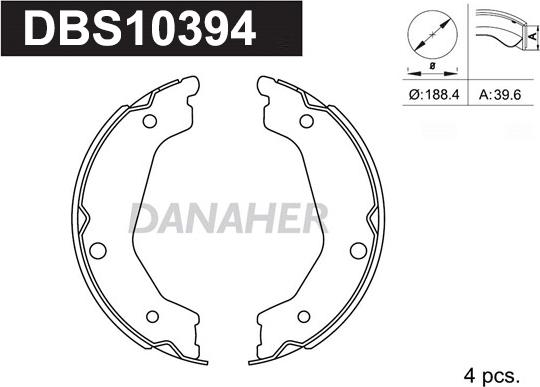 Danaher DBS10394 - Комплект гальм, ручник, парковка autozip.com.ua