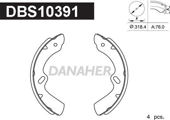 Danaher DBS10391 - Комплект гальм, барабанний механізм autozip.com.ua