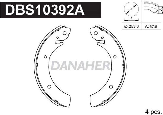 Danaher DBS10392A - Комплект гальм, барабанний механізм autozip.com.ua
