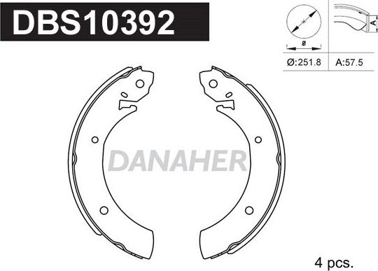Danaher DBS10392 - Комплект гальм, барабанний механізм autozip.com.ua