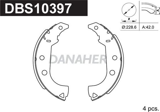Danaher DBS10397 - Комплект гальм, барабанний механізм autozip.com.ua