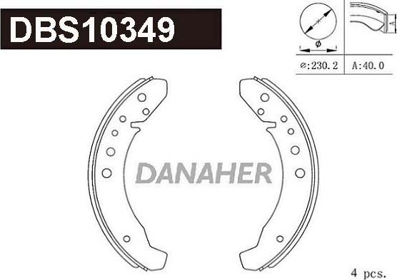 Danaher DBS10349 - Комплект гальм, барабанний механізм autozip.com.ua