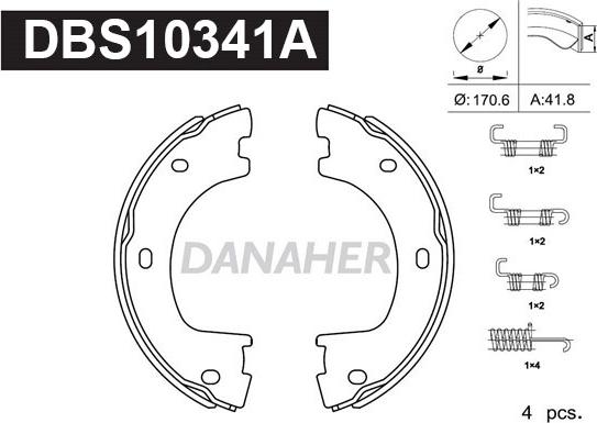 Danaher DBS10341A - Комплект гальм, ручник, парковка autozip.com.ua