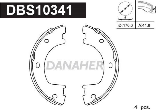 Danaher DBS10341 - Комплект гальм, ручник, парковка autozip.com.ua