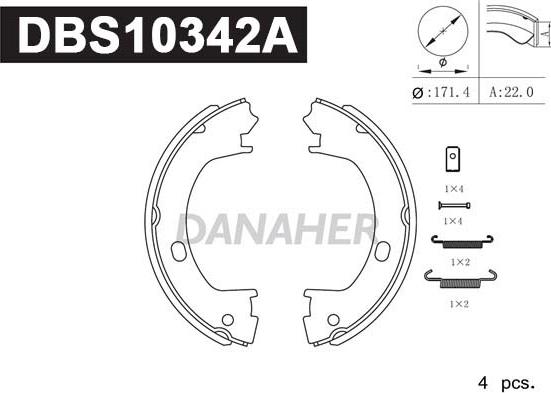 Danaher DBS10342A - Комплект гальм, ручник, парковка autozip.com.ua
