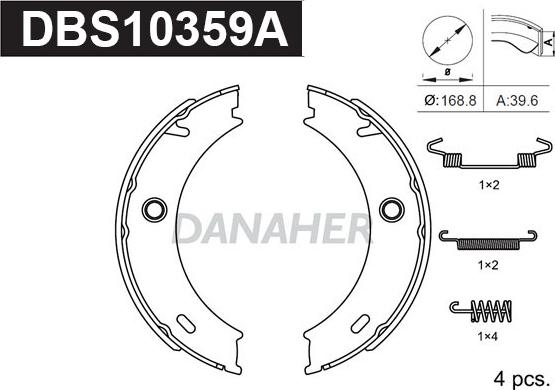 Danaher DBS10359A - Комплект гальм, ручник, парковка autozip.com.ua