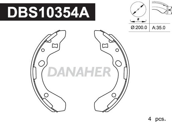 Danaher DBS10354A - Комплект гальм, барабанний механізм autozip.com.ua