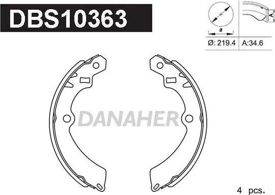 Danaher DBS10363 - Комплект гальм, барабанний механізм autozip.com.ua