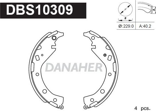 Danaher DBS10309 - Комплект гальм, барабанний механізм autozip.com.ua