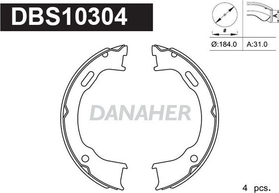 Danaher DBS10304 - Комплект гальм, ручник, парковка autozip.com.ua