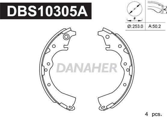 Danaher DBS10305A - Комплект гальм, барабанний механізм autozip.com.ua